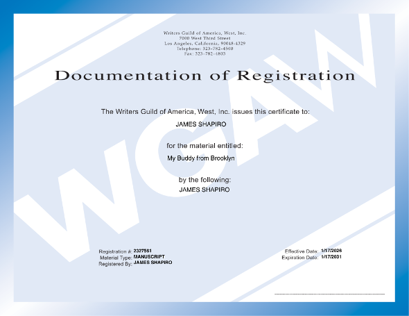 Writers Guild of America - WGA West Documentation of Registration Certificate 2026